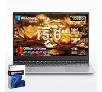 Ordinateur portable 2025 15,6" FHD 1080p, Windows 11 Pro avec MS Office pour étudiants et entreprises, 16 Go de RAM, 1 To SSD, Intel 4-Core N100 (jusqu'à 3,4 GHz), clavier rétroéclairé, Type-C
