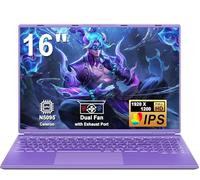Ordinateur Portable Gaming 16 Pouces 12 + 512 Go Soutien Extension 1TB (HDD-2TB) 4 cœurs Celeron N5095 (jusqu'à 2,9 GHz)1920x1200 PC Gamer Portable,Laptop avec Écran 2K 2.4+5G WiFi Mini HDMI-Violet