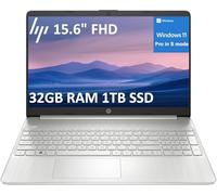 Ordinateur portable HP 15 pour les entreprises et les étudiants (15,6 po FHD, Intel 6-Core i3-1215U, 32 Go de RAM, 1 To SSD), cadre étroit, lecteur d'empreintes digitales, autonomie de 10 heures