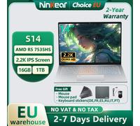 Ordinateur portable Ninkear S14 14 pouces 2.2K 100% sRGB IPS AMD Ryzen 5 7535HS 6 cœurs 4.55GHz 16 Go LPDDR5X 1 To SSD PCIe WiFi 6 BT5.3 Charge rapide PD65W 5195 mAh 1 kg Ultra léger Type-C Windows