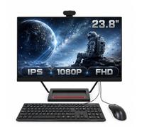 Ordinateur tout-en-un IPS de 23,8 pouces, équipé d'un processeur Core i5, 16 Go RAM, SSD 512 Go. Socle avec caméra pivotant à 360° et fonction de recharge sans fil. Clavier et souris filaires fournis.