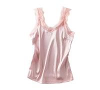 ORDOBO Camisole En Soie Pour Femme - Hauts D'Été Sexy Pour Femmes, Col En V, Sans Manches, Gilet En Dentelle, Doux Et Confortable, Vêtements De Fête Au Bureau, Élégant, Couleur Unie, Rose, Xl