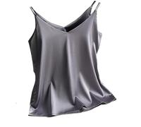 ORDOBO Caraco Satiné Femme - Gilet À Bretelles Spaghetti Femmes Col En V Hauts Sans Manche Été Sexy Streetwear Simple Couleur Unie Vêtements De Fête De Bureau, Gris, Xl