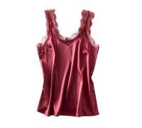 ORDOBO Caraco Satiné Femme - Hauts D'Été Sexy Pour Femmes, Col En V, Sans Manches, Gilet En Dentelle, Doux Et Confortable, Vêtements De Fête Au Bureau, Élégant, Couleur Unie, Rouge, S