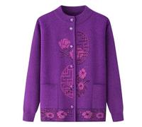 ORDOBO Cardigan Tricoté Femme - Hiver Femmes Fleur Vintage Tricoté Manteau Col Rond Hauts en Tricot Poches Élégant Décontracté Streetwear Veste Grande Taille, Violet, 5XL