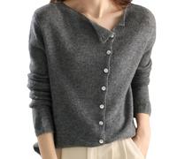 ORDOBO Cardigan Tricoté pour Femme - Automne Chaud Femmes O-Cou Printemps Coton Simple Boutonnage Tricots Hauts Vêtements D'Extérieur Bureau Tricot Veste Casual Simple Vêtements, Gris, pour 40-