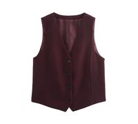ORDOBO Gilet De Costume Pour Femme - Gilet De Costume À Col En V Pour Femme Veste Cardigan Sans Manches Vintage Bordeaux M