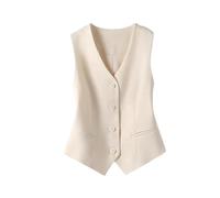 ORDOBO Gilet De Costume Pour Femme - Gilet Sans Manches À Col En V Coupe Ajustée Simple Boutonnage Couleur Unie Grande Taille Veste Boutonnée Beige Xl