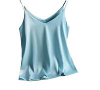 ORDOBO Gilet Femme En Satin De Soie - Gilet À Bretelles Spaghetti Femmes Col En V Hauts Sans Manche Été Sexy Streetwear Simple Couleur Unie Vêtements De Fête De Bureau, Bleu, L