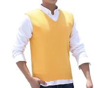 ORDOBO Gilet Tricot Homme - Style Classique Hommes Col en V Gilet Pull Pull Affaires Mode Décontracté Confortable Couleur Unie sans Manches Mince Gilet Hauts, Jaune, L
