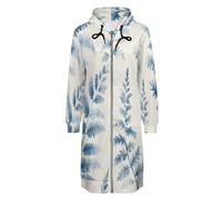 ORDOBO Hoodie Femme Zippé Capuche Long feuilles bleues Cardigan décontracté à capuche et fermeture éclair grande taille avec poche pour l'automne et l'hiver M