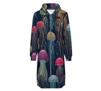 ORDOBO Hoodie Femme Zippé Capuche Long motif de méduse Veste décontractée à manches longues grande taille manteau à capuche avec poche sweat-shirt 5XL