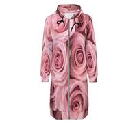 ORDOBO Hoodie Femme Zippé Capuche Long roses roses Veste à capuche ample à manches longues et chaude avec poche pour l'automne et l'hiver 5XL