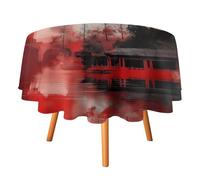 ORDOBO Nappe Ronde Imprimée en 3D - Architecture Paysagère Rouge Couvercle Décoratif Rond pour Comptoir Imperméable Facile À Nettoyer Et Anti-Poussière pour Cuisine Salle À Manger Et Maison