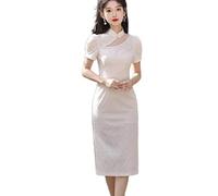 ORDOBO Robe Chinoise pour Femme - Robe De Soirée Mi-Longue Brodée Style Chinois Style Cheongsam Col Montant Fente Latérale Grande Taille Rose Taille L
