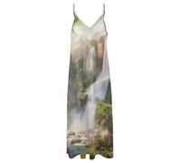 ORDOBO Robe Longue pour Femme - Paysage De Cascade Robe D'Été Élégante sans Manches, Coupe Trapèze, Ample Et Décontractée, Idéale pour Les Fêtes Et Les Occasions Spéciales. Longue 3XL