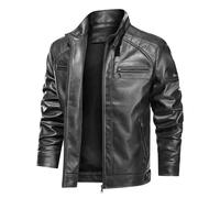 ORDOBO Veste En Cuir Pour Homme - Manteau D'Automne-Hiver Léger À Col Montant Et Manches Longues Style Punk Coupe-Vent Fermeture Éclair Grande Taille Noir 3Xl