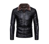 ORDOBO Veste En Cuir Pour Homme - Veste D'Automne-Hiver En Polaire Épaisse Chaude Et Cuir Manches Longues Fermeture Éclair Coupe-Vent Grande Taille Coupe Ajustée Noire 3Xl
