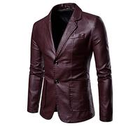 ORDOBO Veste En Cuir Pour Homme - Veste D'Automne-Hiver Grande Taille En Similicuir Rouge Coupe-Vent Style Coréen À Simple Boutonnage Rouge Taille 3Xl