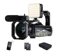 ORDRO Caméra Vidéo 4K Caméscope Full HD 1080P 60FPS Vlogging Caméra pour Youtube Zoom Numérique 30X Écran IPS 3,0" avec Microphone, Lumière LED, Support de Caméra et étui de Transport