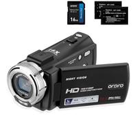 ORDRO Caméra Vidéo de Vision Nocturne Youtube Vlogging Camera Recorder FHD 1080P 15FPS 30MP 3,0 Pouces 270 Degrés de Rotation LCD Caméscope à Zoom Numérique 16X avec 2 Piles et Carte SD de 16 Go