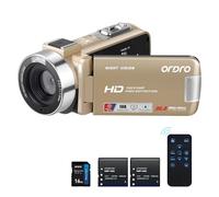 ORDRO Caméscope B320 1080P avec Carte 16 Go, Zoom numérique 18x, Vision Nocturne, écran HD Rotatif à 270°, caméra Full HD 1080p 30 MP, 2 Batteries Doré