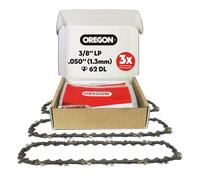 Oregon Chaîne de Tronçonneuse pour Guide 45cm, 3/8" LP, 1,3mm, 62 Maillons | Lot de 3, Chaîne de Rechange à Faible Rebond, Compatible Husqvarna, Bosch, Black + Decker et plus