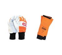 Oregon Gants en Cuir et Manchettes de Sécurité pour Tronçonneuse - Gants avec Protection de la Main Gauche, taille M (1 paire avec deux gants) + Protège-bras Taille Unique Classe 1 (20 m/s)
