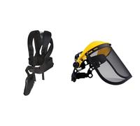 OREGON - Harnais Professionnel pour Débroussailleuse et Coupe-Bordures (Noir) & Visière de Protection Ajustable en Maille d'Acier, Protection du Front et du Visage