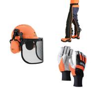 Oregon Kit de vêtements de sécurité Type A pour Travail à la tronçonneuse avec Jambières Universelles, Gants Taille XL et Casque