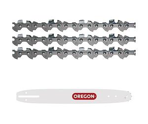 Oregon Lot de 3 Chaînes et 1 Guide de Tronçonneuse - Chaîne 3/8" Low Profile, 0.50 pouces (1.3mm), 56 maillons avec Guide A041 de 40cm, compatible avec Husqvarna, Ryobi, Dolmar, Einhell et autres