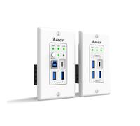 OREI Plaque murale USB 3.2 sur Ethernet HDbaseT Cat6 Extender LAN jusqu'à 100 m - Double hôte étend le signal USB-C/USB-B sur Ethernet - Câble d'alimentation