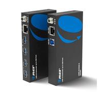 OREI Rallonge USB 3.2 sur Ethernet HDbaseT Cat6 LAN jusqu'à 100 m - Étend 4 ports de signal USB-A sur Ethernet LAN - Câble d'alimentation pour une extension longue distance prend en charge tous les