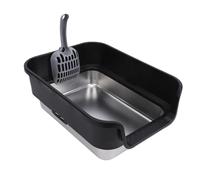 Oreilet Bac à Litière pour Chat, 43 X 33 X 17 Cm Acier Inoxydable avec côté Haut, Bac à Litière Ouvert sur Le Dessus Entrée Basse avec Pelle pour Chats D'intérieur, Nettoyage Facile (Sombre)