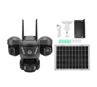 Oreilet Caméra Sécurité Solaire, 12MP 6K Triple Objectif Conversation Bidirectionnelle Détection Mouvement, Caméra PTZ Solaire avec Panneau pour Maison, Intérieur Extérieur