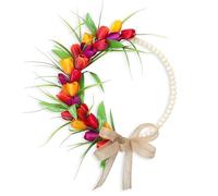 Oreilet Couronne de Printemps pour Porte D'entrée, Couronne Fleurs Simulées Tulipes Suspendues 13,8 Pouces, Couronnes Florales d'été Fleurs Artificielles Toutes Saisons Décoration (Rouge Jaune Violet)