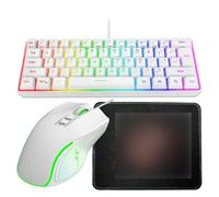 Oreilet Ensemble combiné Clavier et Souris Jeu Ergonomiques Filaires, Rétroéclairage RVB, Mécanique, Capteur Optique Haute Précision, Grand Tapis de Souris, pour PC Garçons Filles (Ensemble Blanc)