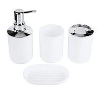 Oreilet Ensemble d'accessoires de 4 Salles de Bain, Distributeur de Savon en Plastique et Porte-brosses à Dents, Plat de Savon et Tasse de Rince-bouche pour Salle de Bain (WHITE)