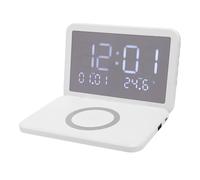 Oreilet Horloge de Charge sans Fil 15 W, Horloge électronique Pliable à Charge Rapide, Miroir LED avec luminosité Réglable pour Table de Nuit, Bureau, Chambre à Coucher (1)