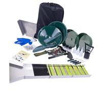 Oreilet Kit Complet D'orpaillage, Boîte à écluse Portable 50 Pouces, équipement Minier en Alliage D'aluminium pour Prospection Fluviale, avec Batée, Gants, Pelle, Classificateur