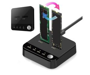 Oreilet Mise à Niveau M.2 Duplicator Cloner, 20Gbps Dual Bay Serial ATA vers NVMe Dock Station, M.2 Disque Dur Dual SSD Enclosure, M2 Reader Support Offline Cloning UASP et Trim