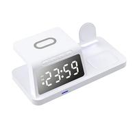 Oreilet Station de Charge sans Fil 15 W, Support de Chargeur Multiple de Bureau 3 en 1 avec Horloge, Tapis de Chargement pour Montre de Téléphone Portable, écouteurs sans Fil (HT-506 Blanc)
