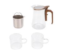 Oreilet Théière en Verre avec Séparation D'eau avec Passoire, Tasses, Bouilloire à thé Transparente de 600 Ml, Ensemble de Tasses pour Plantes à Feuilles Mobiles, Maison, Extérieur
