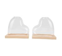 Oreilet Vase de Propagation en Forme Cœur 2 Pièces, Jardinière Hydroponique en Verre Borosilicate avec Base en Bois Massif pour Plantes D'intérieur comme la Plante Araignée Pothos (Brun Clair)