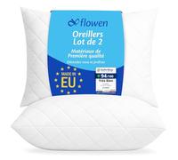 Oreiller 40x60 Lot de 2 pour Le Lit Coussins pour Dormir et Décoratifs Antiallergiques Anti-Acariens et Rafraichissant Rectangulaire Taie d'oreiller Blanc en Coton et Polyest. Amovible et Lavable