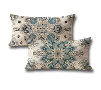 Oreiller 40x70 Lot de 2 Double Face Housse de Coussin Beige Bohême Motif Rectangulaire Résistant Lin Decoratif Coussin Canape Automne Housse Coussin pour Chambre Maison Jardin Decoration e-62