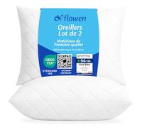 Oreiller 48x74 Lot de 2 pour Le Lit Coussins pour Dormir et Décoratifs Antiallergiques Anti-Acariens et Rafraichissant Rectangulaire Taie d'oreiller Blanc en Coton et Polyest. Amovible et Lavable