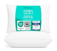 Oreiller 48x74 Lot de 2 pour Le Lit Coussins pour Dormir et Décoratifs Antiallergiques Anti-Acariens et Rafraichissant Rectangulaire Taie d'oreiller Blanc en Microfibre Amovible et Lavable