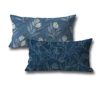 Oreiller 50x90 Lot de 2 Double Face Housse de Coussin Bleu Marine Usine Motif Rectangulaire Résistant Lin Decoratif Coussin Canape Automne Housse Coussin pour Chambre Maison Jardin Decoration e-250