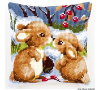 Oreiller au point de croix Vervaco "Lapin dans la neige", dessin de broderie des